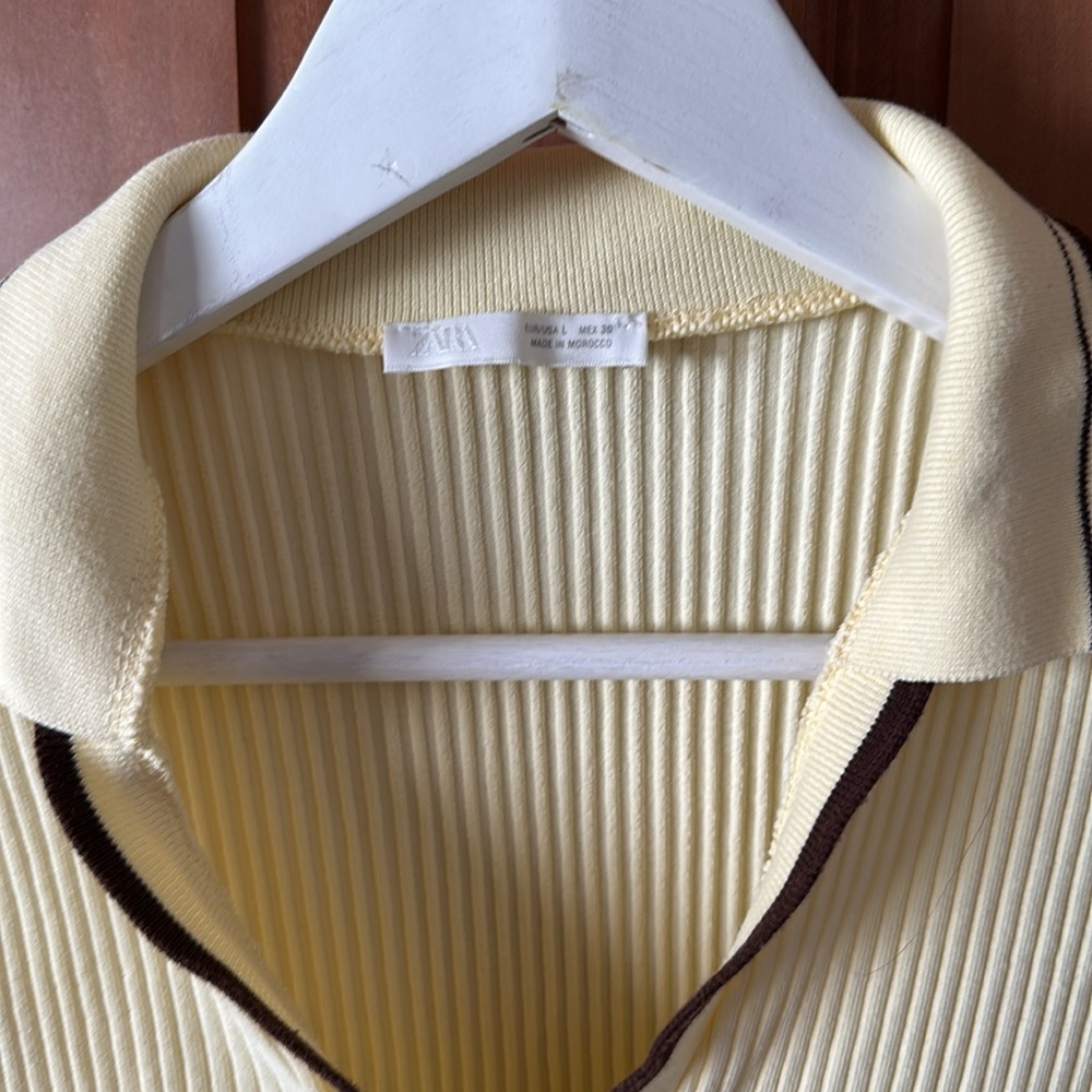 Zara Cream Ribbed Collared Tank Top - Picture 2 of 3